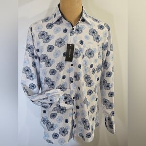 Daniel K Blue Floral Button Down Shirt Mens XL NWT Modern Dress Casual